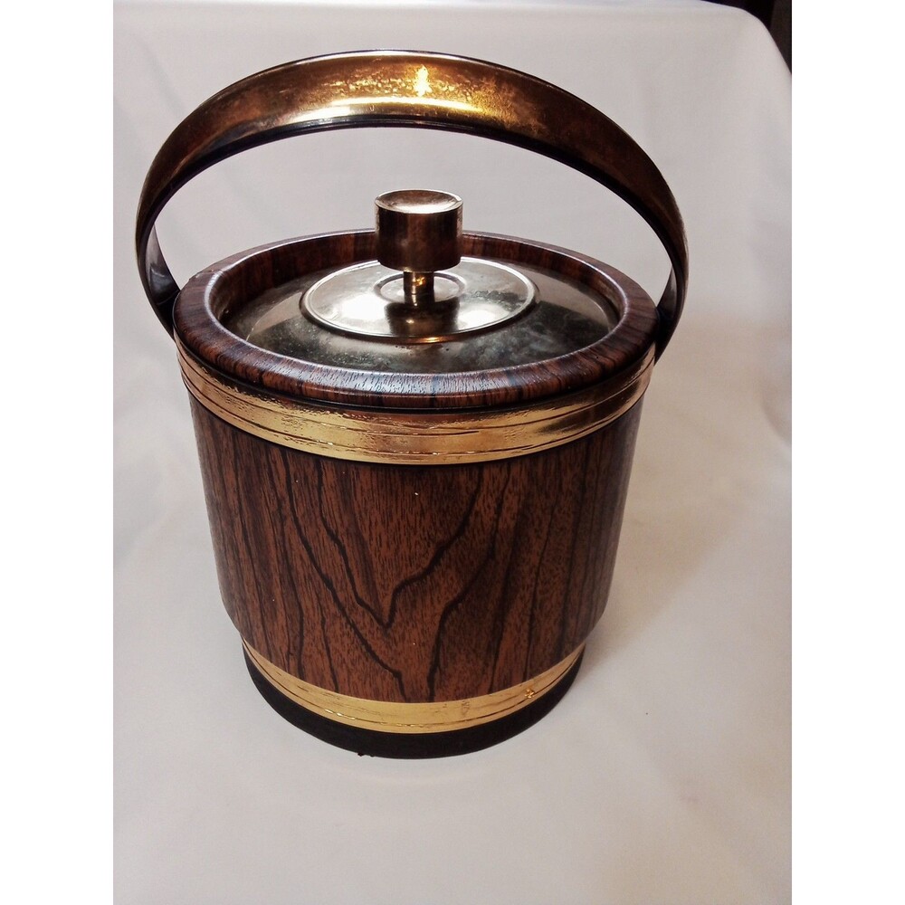 Shelton Ware NYC Vintage Wood Look Gold Trim Ice Bucket‎ Needs TLC  Worn